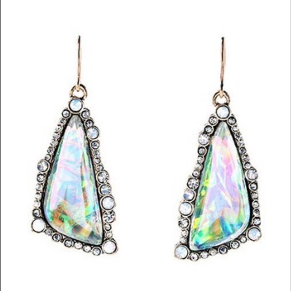 NEW•Sugared + Bronzed Shimmer Crystal & Paua Shell Unique Drop Earrings - Picture 6 of 16